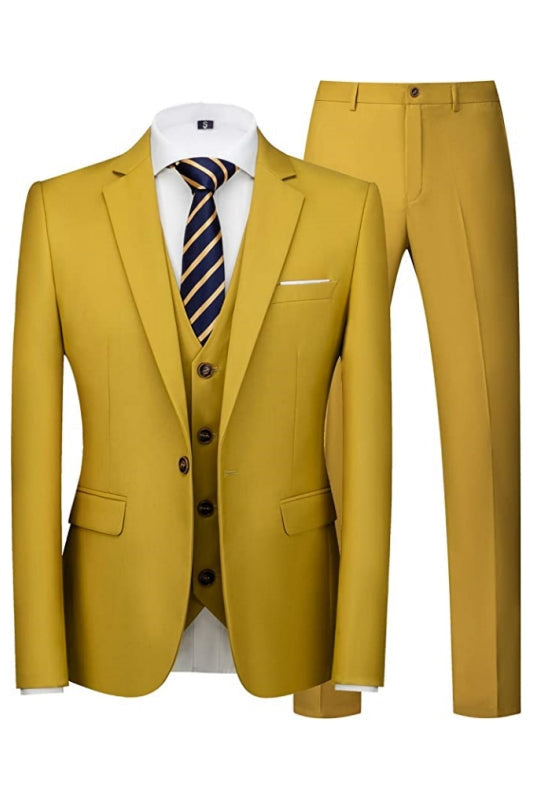 Bernard Fashion Mustard Notched Lapel Three Pieces Men Suits For Prom