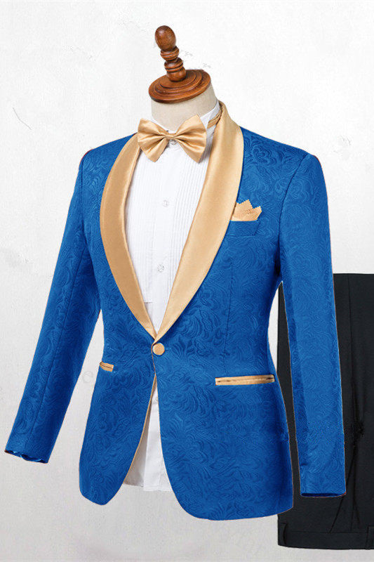 Ocean Blue Jacquard Slim Fit Wedding Suits-showprettydress