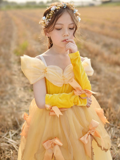 Off The Shoulder Korean Velvet Sleeveless Ankle Length A-line Pleated Formal Kids Princess Dresses-showprettydress