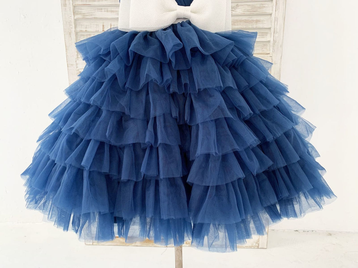 One Shoulder Navy Blue Cupcake Tulle Wedding Flower Girl 