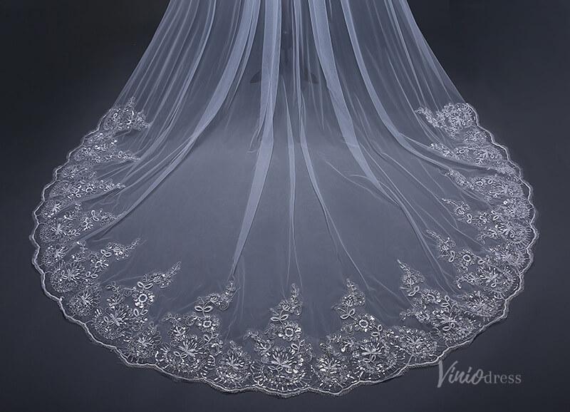 One Tier Lacy Extra Long Veil Viniodress TS18010-Veils-Viniodress-Viniodress