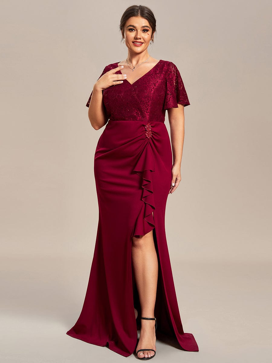 Ophelia plus size sleeved evening mother of bride dress - Bay Bridal and Ball Gowns