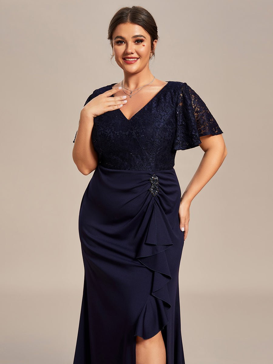 Ophelia plus size sleeved evening mother of bride dress - Bay Bridal and Ball Gowns