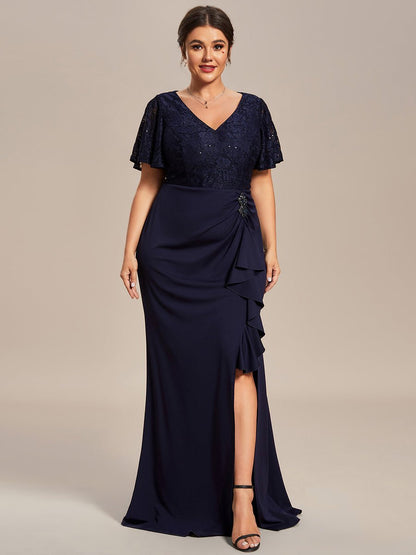 Ophelia plus size sleeved evening mother of bride dress - Bay Bridal and Ball Gowns