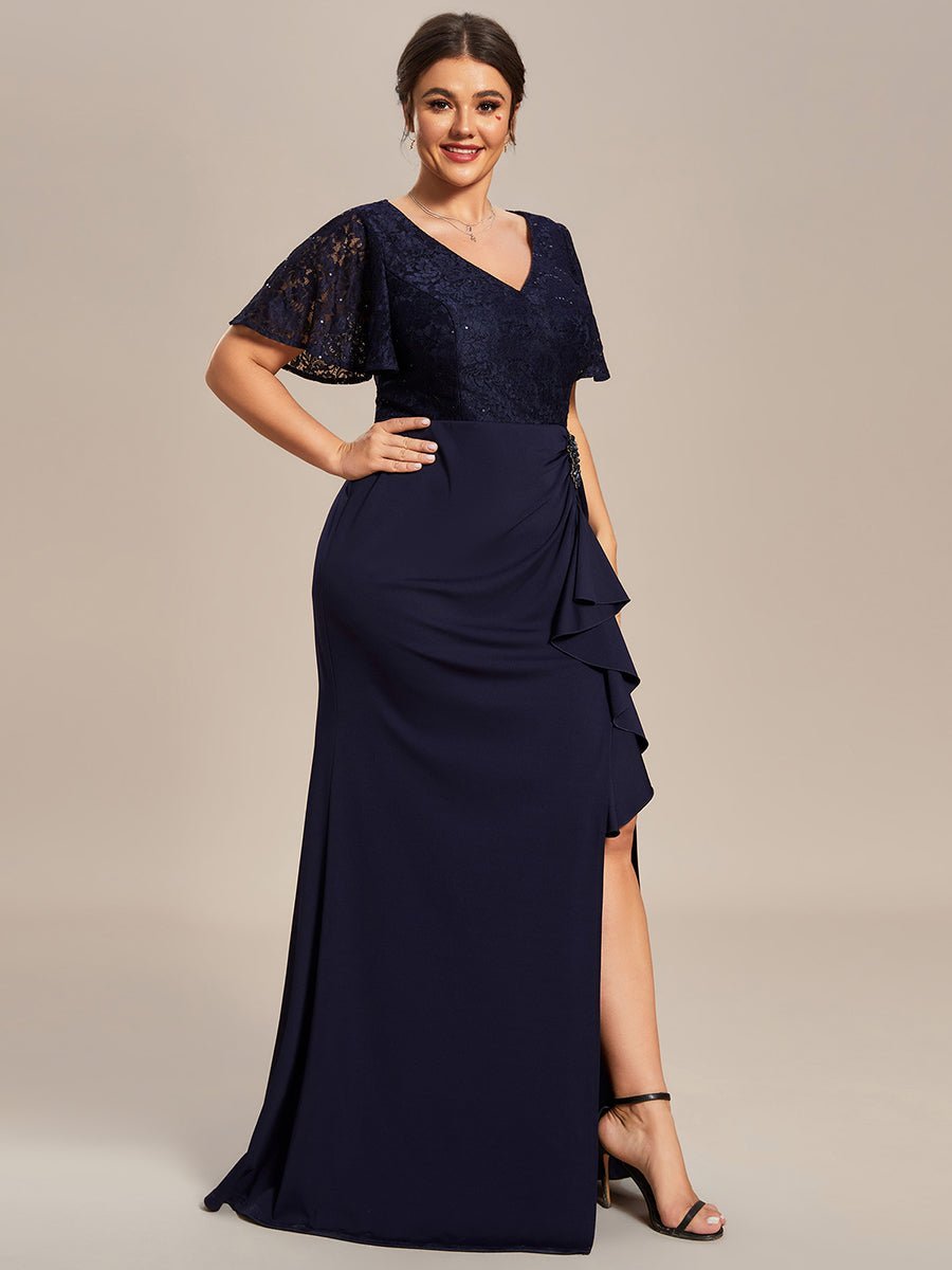 Ophelia plus size sleeved evening mother of bride dress - Bay Bridal and Ball Gowns