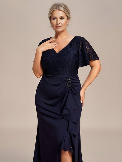 Ophelia plus size sleeved evening mother of bride dress - Bay Bridal and Ball Gowns