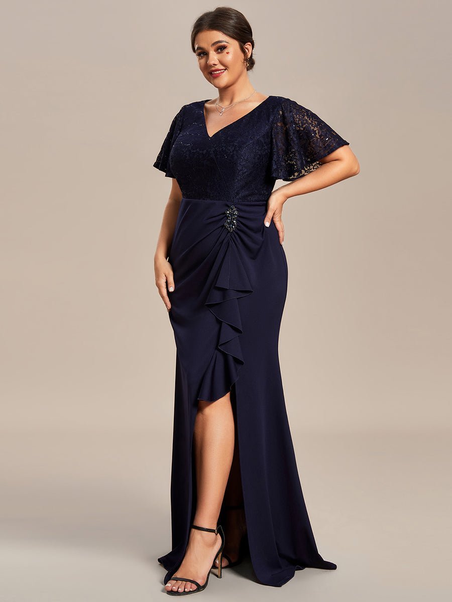 Ophelia plus size sleeved evening mother of bride dress - Bay Bridal and Ball Gowns