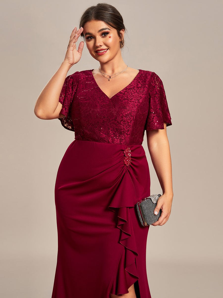 Ophelia plus size sleeved evening mother of bride dress - Bay Bridal and Ball Gowns