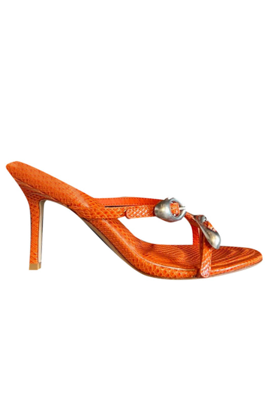 Orange Metal Embellished Mules Sandals