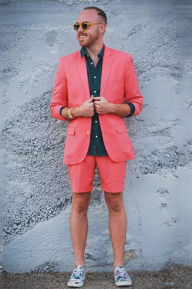 Orange Notched Lapel Men Suit with Short Pants-showprettydress