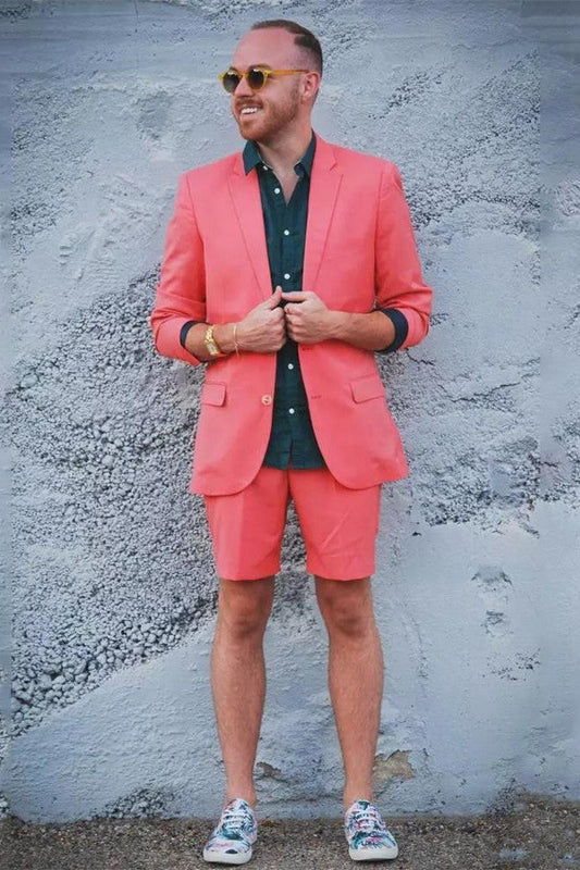 Orange Notched Lapel Men Suit with Short Pants-showprettydress