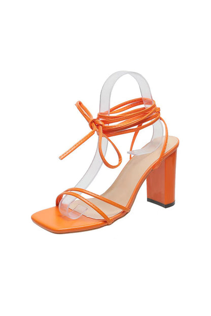 Orange Strappy Block Heeled Sandal