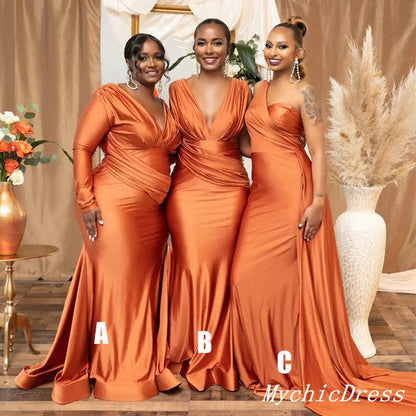 Roycebridal Hot Multiway Orange Bridesmaid Dresses Stretch Satin Wedding Guest Dress