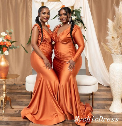 Roycebridal Hot Multiway Orange Bridesmaid Dresses Stretch Satin Wedding Guest Dress