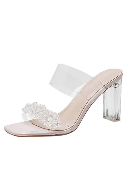 Roycebridal Outdoor Peep Toe Sandals Chunky Heel Fashion Shoes With Beaded