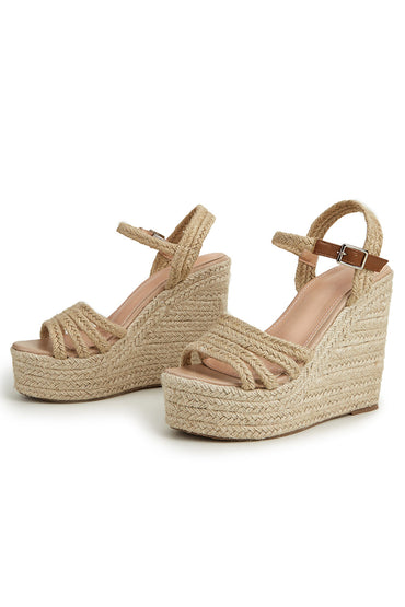 Roycebridal Outdoor Peep Toe Wedge Heel Shoes With Buckle Braided Strap