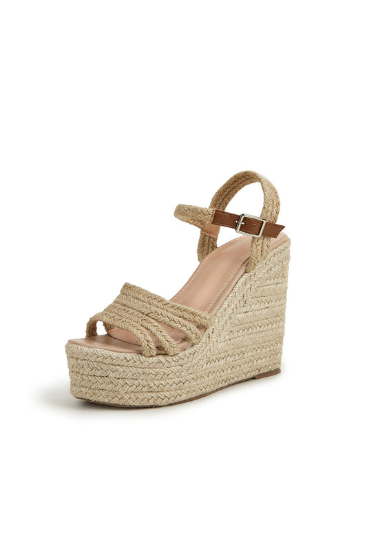 Roycebridal Outdoor Peep Toe Wedge Heel Shoes With Buckle Braided Strap