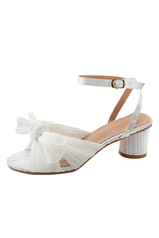 Roycebridal Outdoor Satin Peep Toe Chunky Heel Shoes With Buckle Bowknot