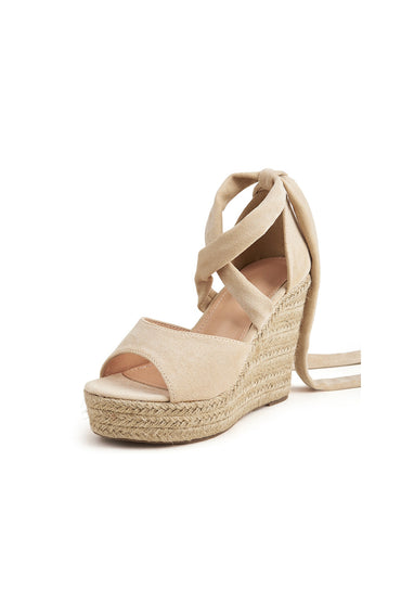 Roycebridal Outdoor Suede Peep Toe Wedge Heel Shoes With Lace-Up