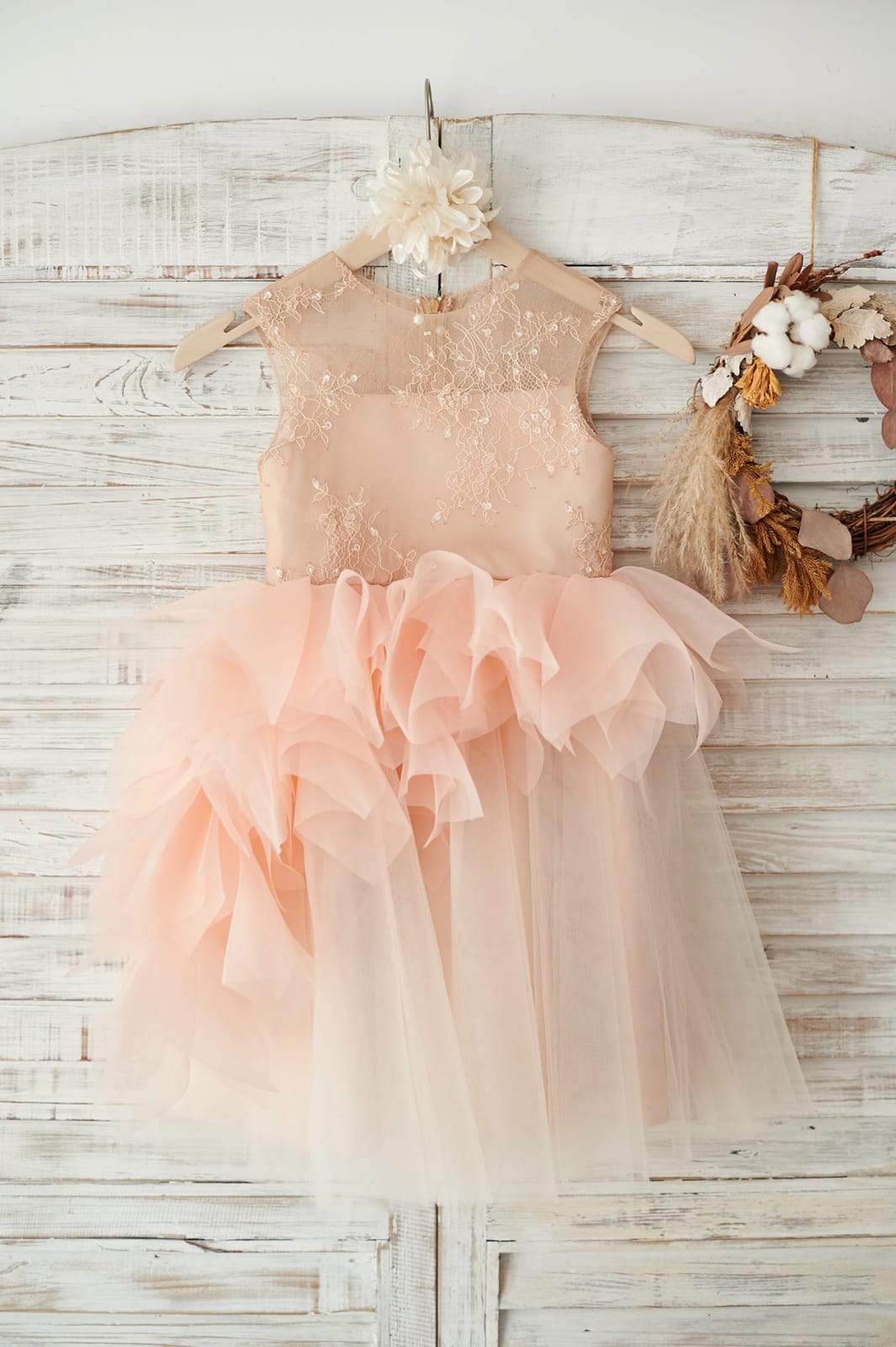 Lace Tulle Organza Ruffle Wedding Flower Girl Dress