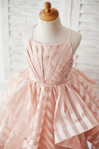 Peach Pink Stripe Organza Spaghetti Straps Wedding Flower 