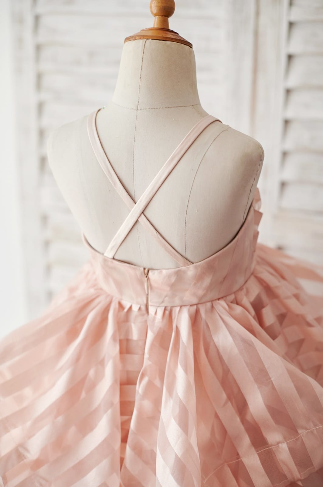 Peach Pink Stripe Organza Spaghetti Straps Wedding Flower 