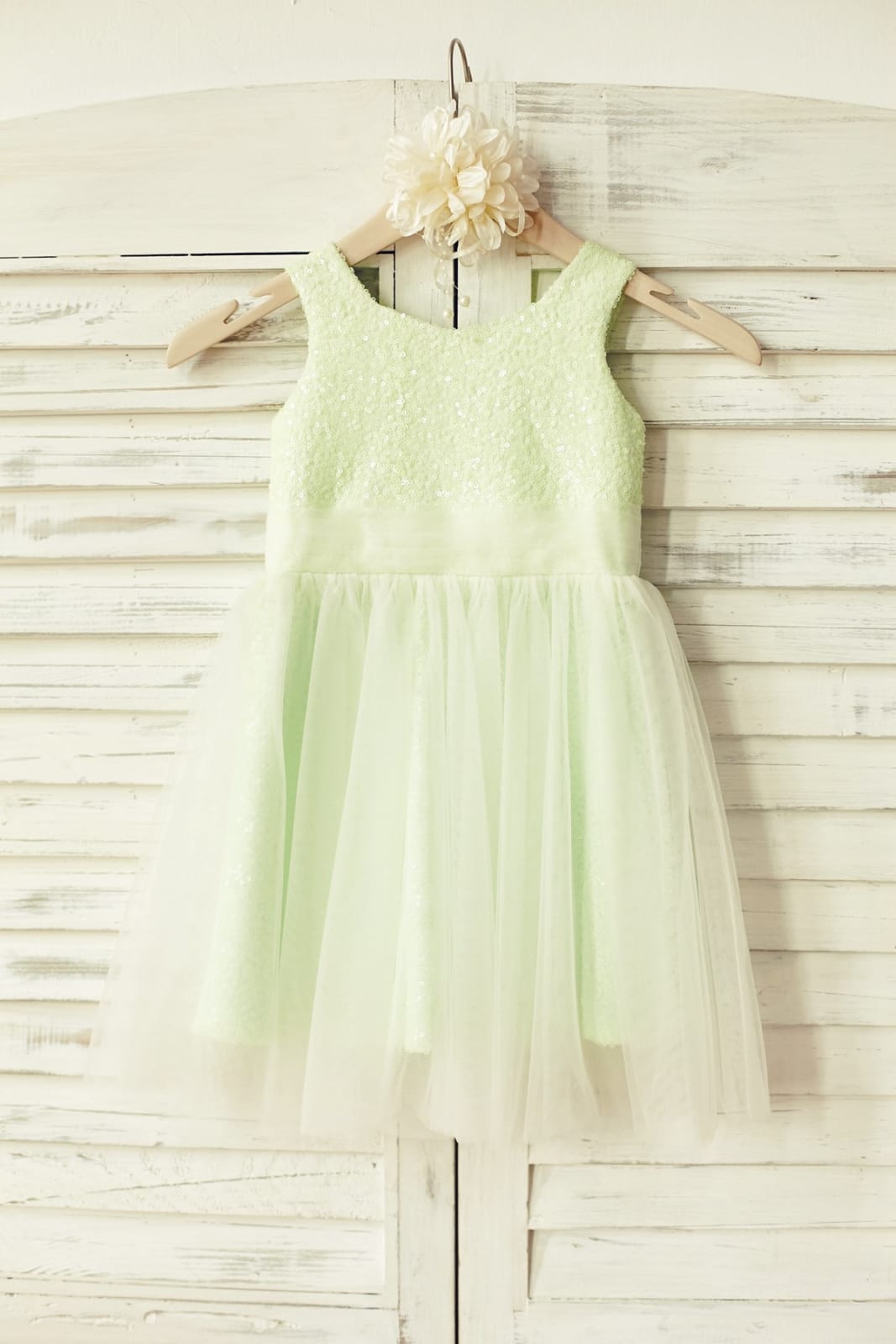 Peach Pink Sequin Tulle Flower Girl Dress - 2T / Mint