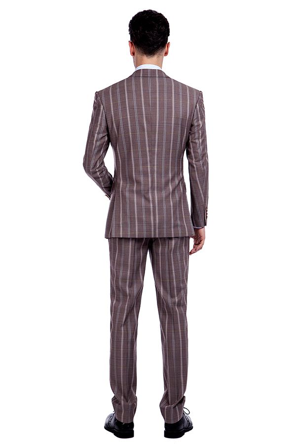 Peak Lapel Plaid Double Breasted Premium Mens Suits with Flap Pocket-showprettydress