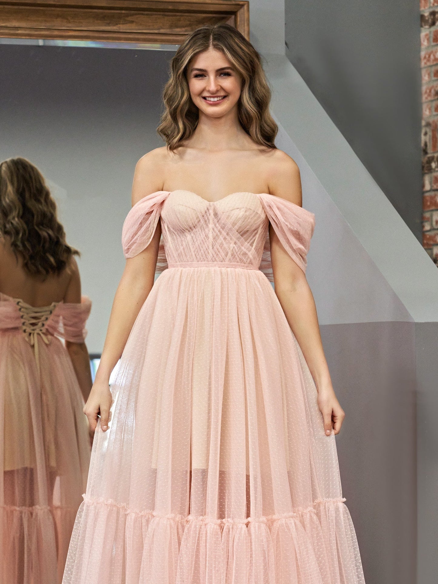 Roycebridal Nova | A-Line Rose Pink Tulle Sweetheart Tea-Length Prom Dress