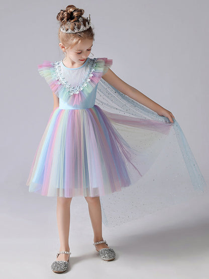 Pink Jewel Neck Short Sleeves Kids Social Party Dresses Princess Dress-showprettydress