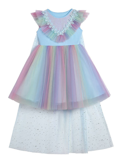 Pink Jewel Neck Short Sleeves Kids Social Party Dresses Princess Dress-showprettydress