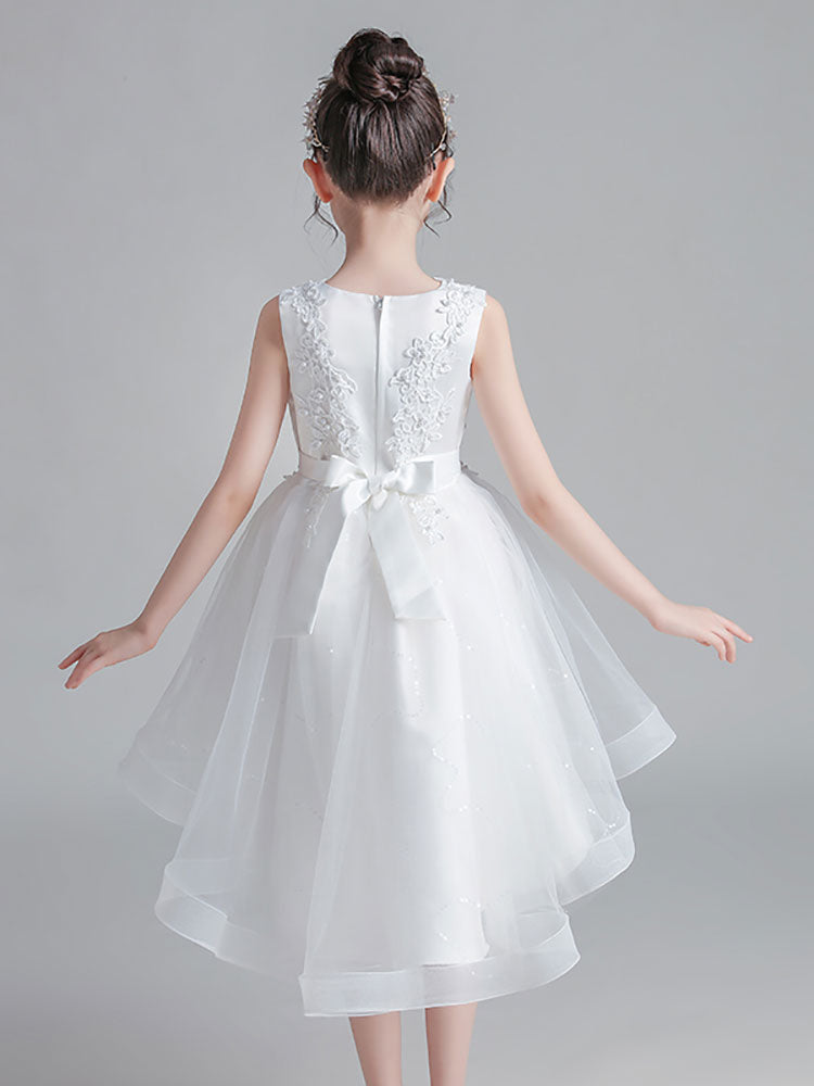 Pink Jewel Neck Sleeveless Lace Tulle Polyester Embroidered Kids Party Dresses-showprettydress