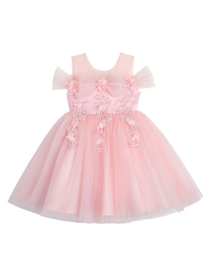 Pink Jewel Neck Sleeveless Short Princess Lace flower girl dresses-showprettydress