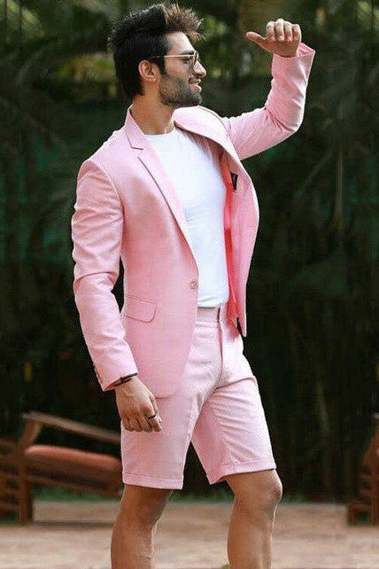 Pink Notched Lapel Slim Fit One Button Men Suits-showprettydress