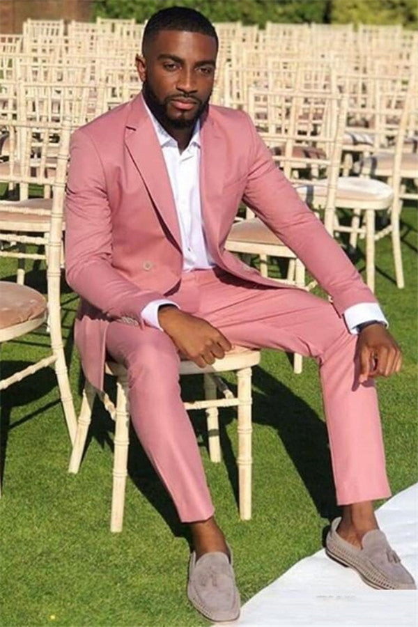 Pink Notched Lapel Two Pieces Slim Fit Men's Suit for Prom-showprettydress