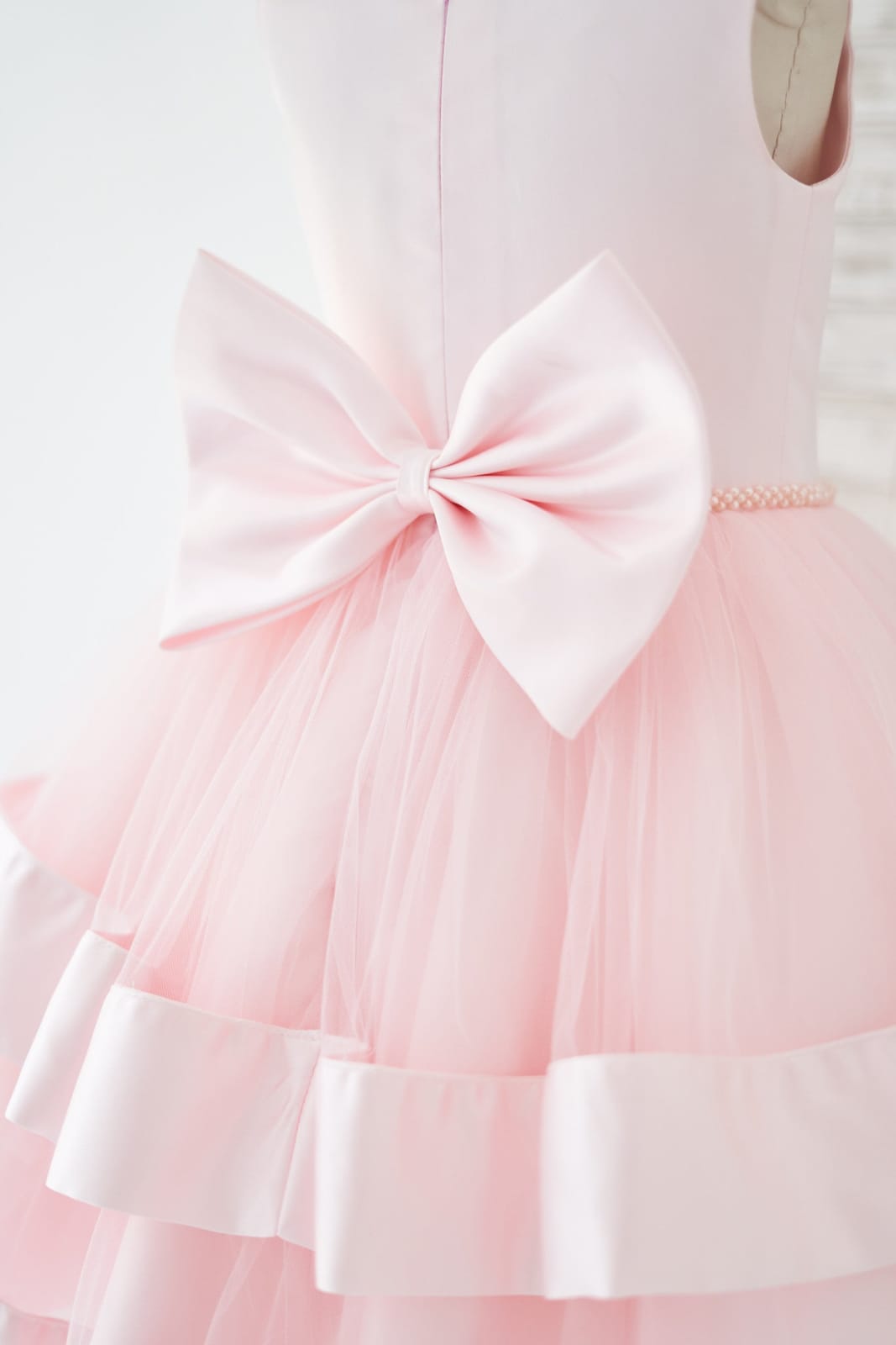 Pink Satin Tulle Cupcake Wedding Flower Girl Dress with Bow