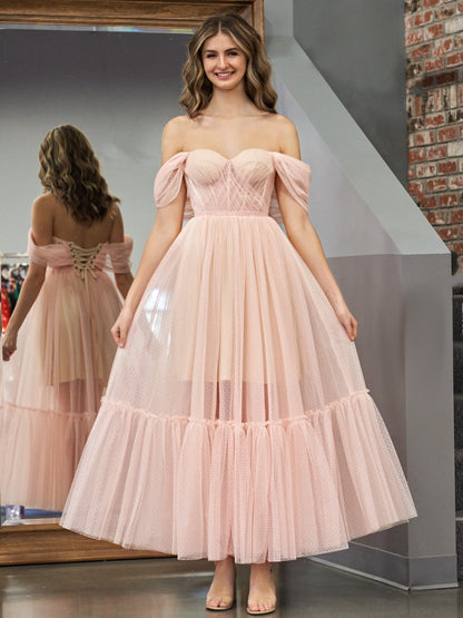 Roycebridal Nova | A-Line Rose Pink Tulle Sweetheart Tea-Length Prom Dress