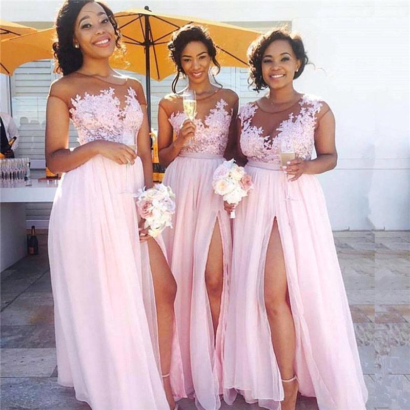 Roycebridal Sexy Pink Lace Chiffon Bridesmaid Dresses Maid of Honor Dress