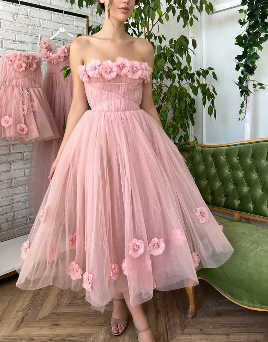 Roycebridal Pandora |Princess Strapless Light Pink Prom Dress with Flowers