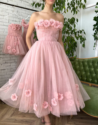 Roycebridal Pandora |Princess Strapless Light Pink Prom Dress with Flowers