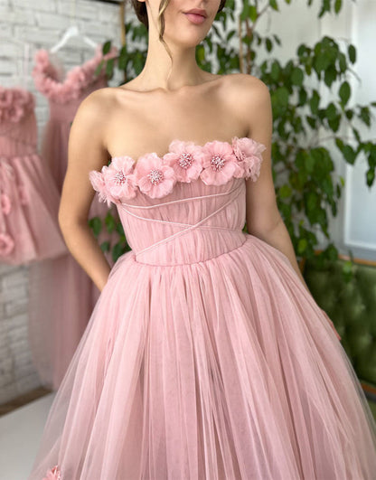 Roycebridal Pandora |Princess Strapless Light Pink Prom Dress with Flowers