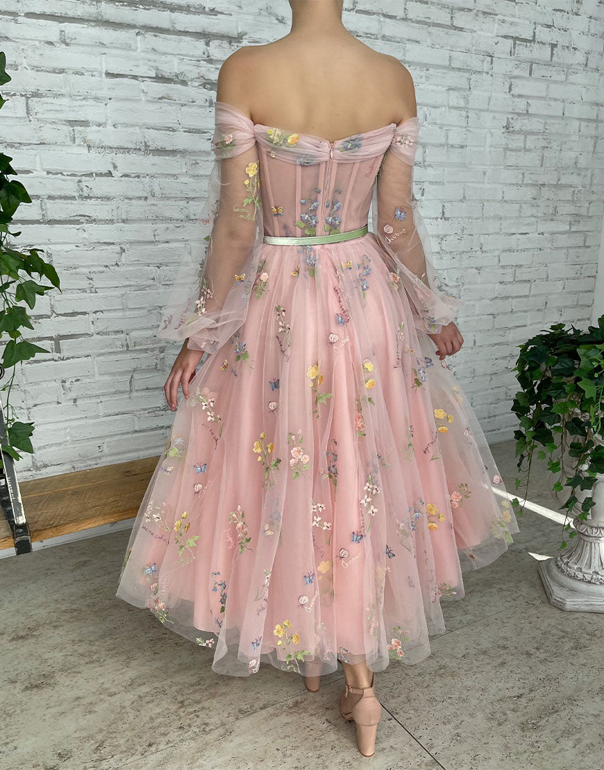 Roycebridal Dorothea |A-line Light Pink Embroidery Off the Shoulder Prom Dress