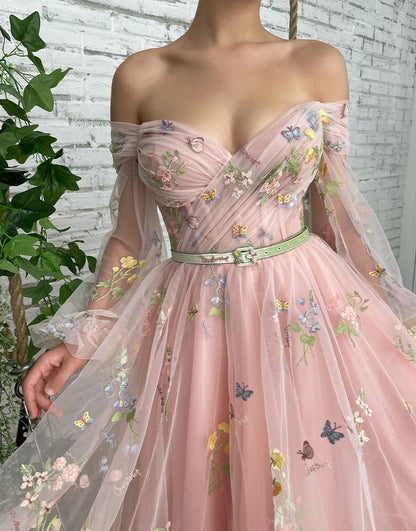 Roycebridal Dorothea |A-line Light Pink Embroidery Off the Shoulder Prom Dress