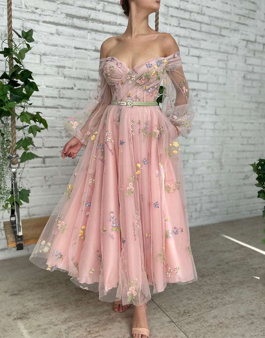 Roycebridal Dorothea |A-line Light Pink Embroidery Off the Shoulder Prom Dress