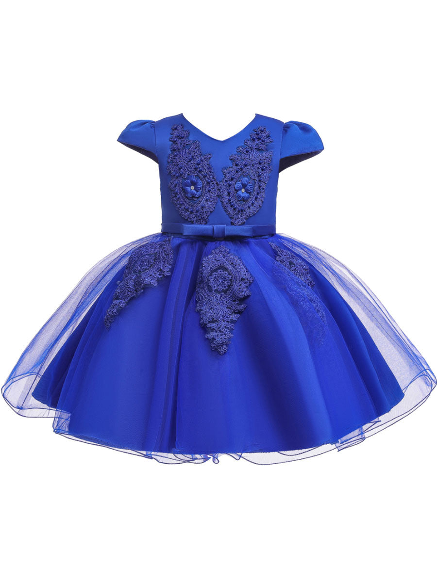 Pretty V Neck Short Sleeves Flowers Kids Party flower girl dresses-showprettydress