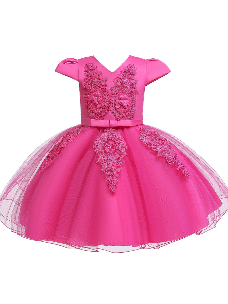 Pretty V Neck Short Sleeves Flowers Kids Party flower girl dresses-showprettydress