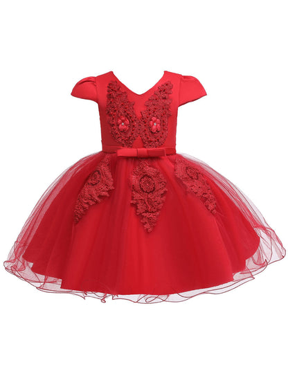 Pretty V Neck Short Sleeves Flowers Kids Party flower girl dresses-showprettydress