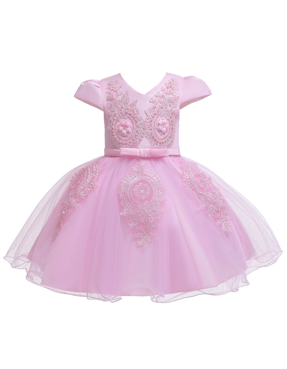 Pretty V Neck Short Sleeves Flowers Kids Party flower girl dresses-showprettydress