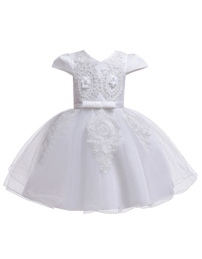 Pretty V Neck Short Sleeves Flowers Kids Party flower girl dresses-showprettydress