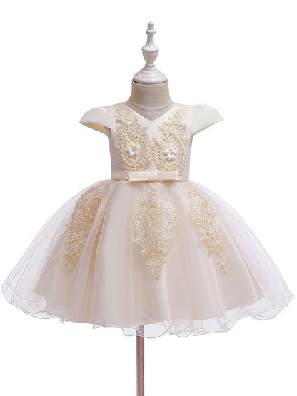 Pretty V Neck Short Sleeves Flowers Kids Party flower girl dresses-showprettydress